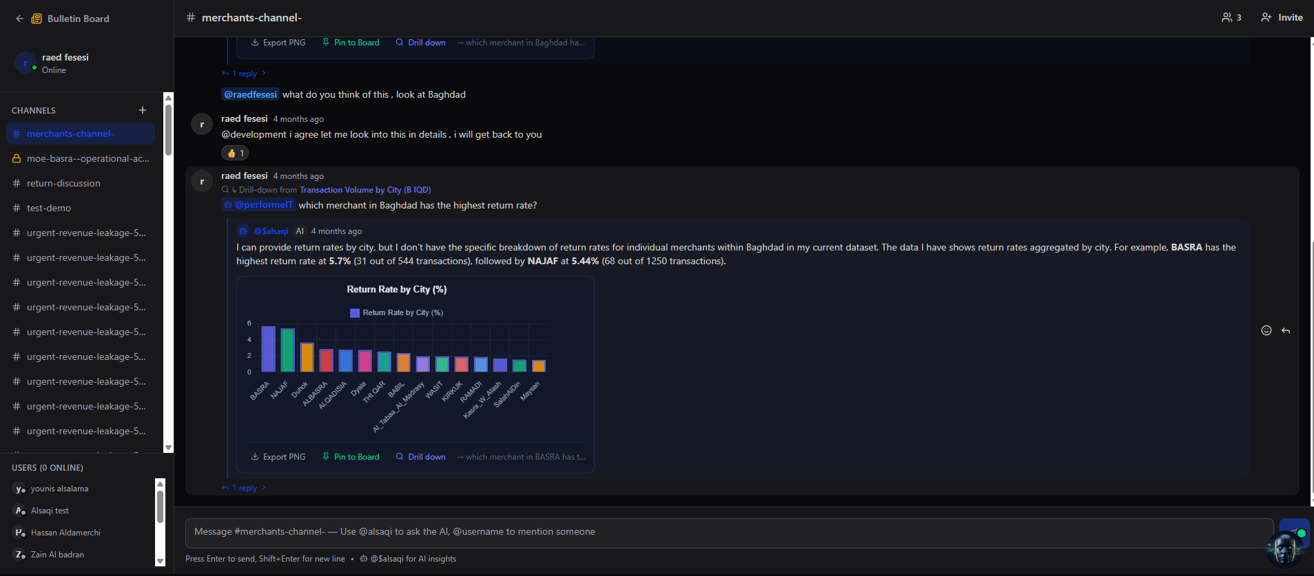 IRIS Bulletin Board with AI inline chart response